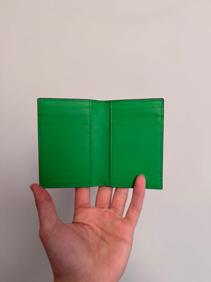 Preowned Bottega Vanetta Black Green Bi Fold Wallet