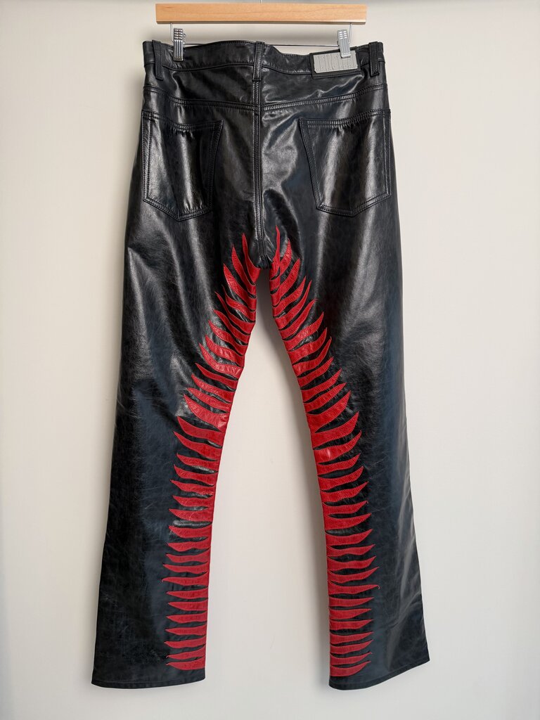 New Earthling Black Red Sun Ray Leather Pants size 34
