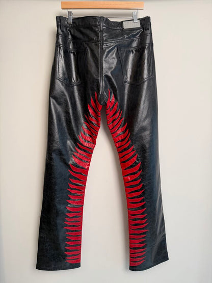 New Earthling Black Red Sun Ray Leather Pants size 34
