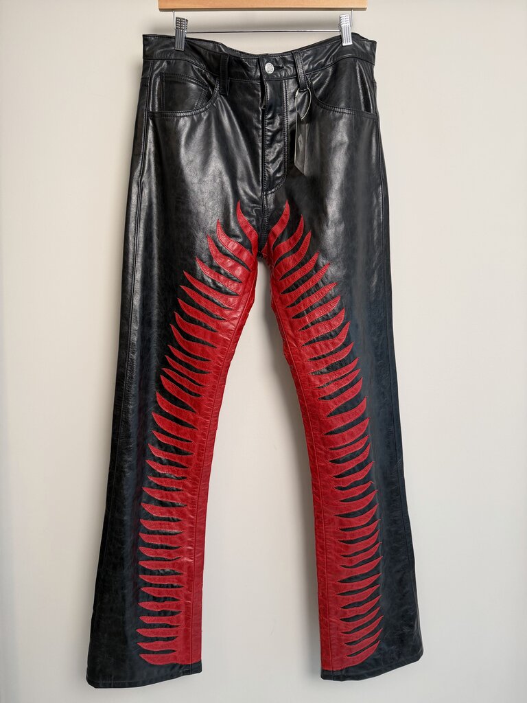 New Earthling Black Red Sun Ray Leather Pants size 34