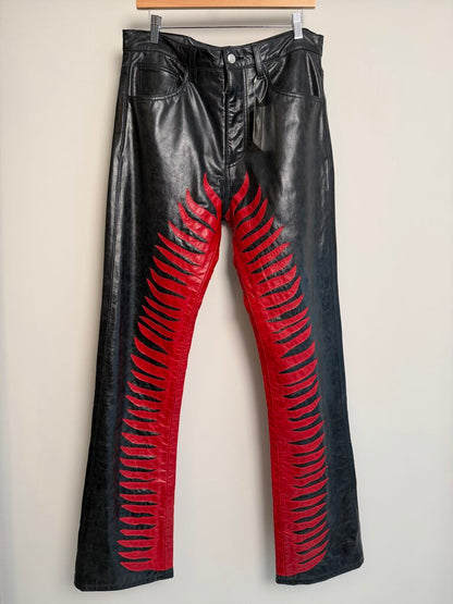 New Earthling Black Red Sun Ray Leather Pants size 34