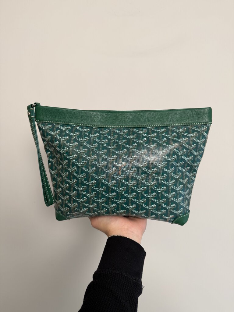 Preowned Goyard Green Conti Pouch (Major Ink Flaw)