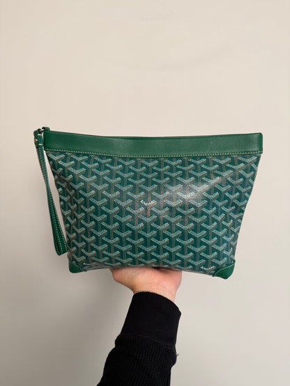 Preowned Goyard Green Conti Pouch (Major Ink Flaw)