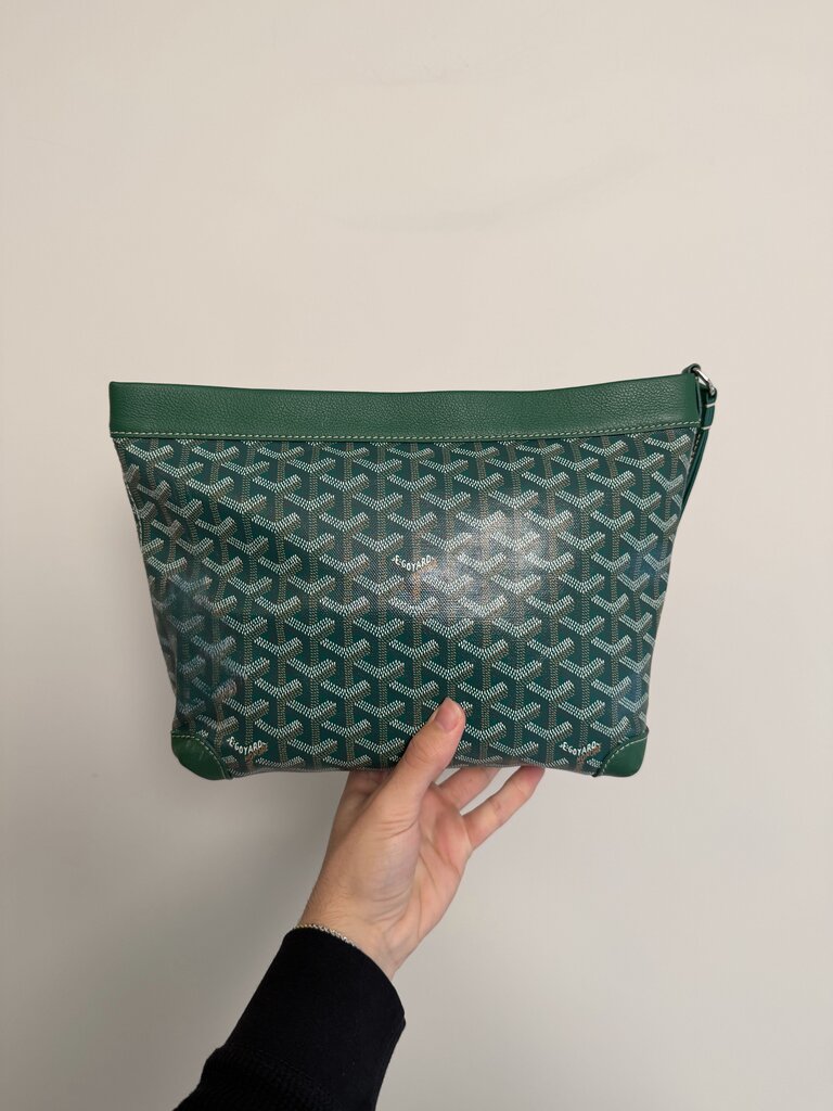 Preowned Goyard Green Conti Pouch (Major Ink Flaw)