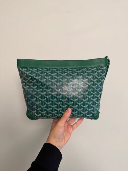 Preowned Goyard Green Conti Pouch (Major Ink Flaw)