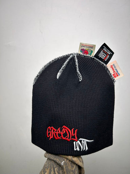 New Greedy Unit Multi Tag Black Beanie