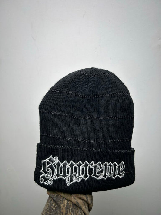 New Supreme Silver Leather Patch Black Beanie