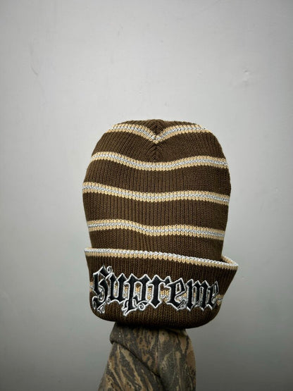 New Supreme Leather Applique Brown Beanie
