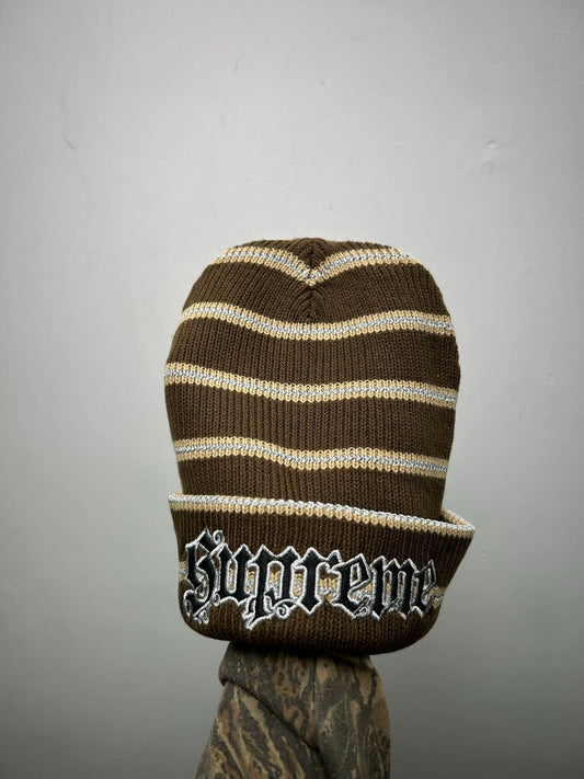 New Supreme Leather Applique Brown Beanie