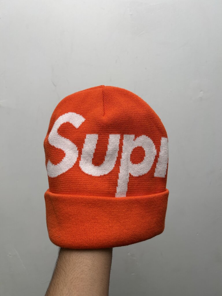 Preowned Supreme Orange Spellout Beanie