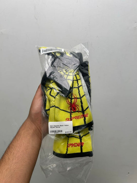 New Supreme Black Yellow Spyder Gloves