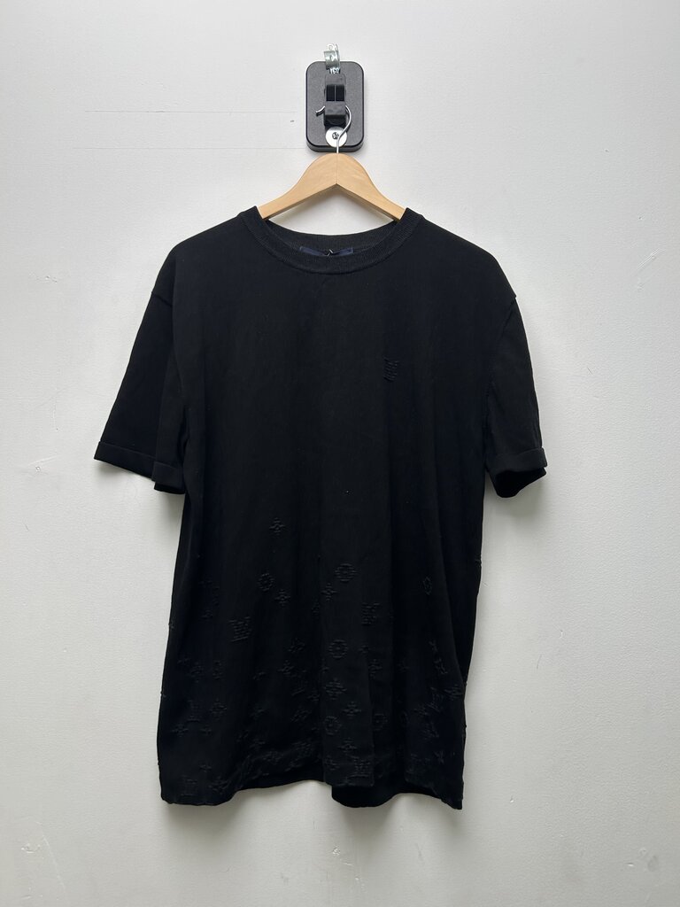 Preowned Louis Vuitton Black Printed Signature Jacquard Tee Size Large