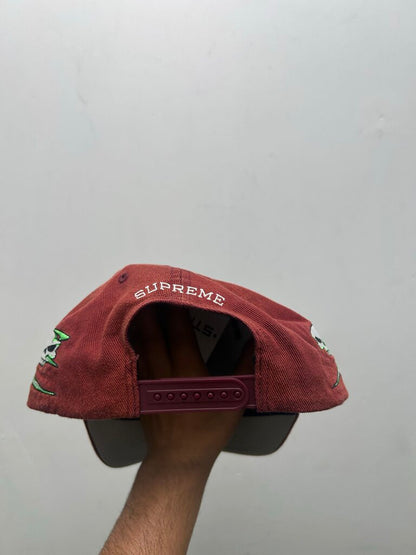 New Supreme 6 Panel Skull Spellout Red Hat