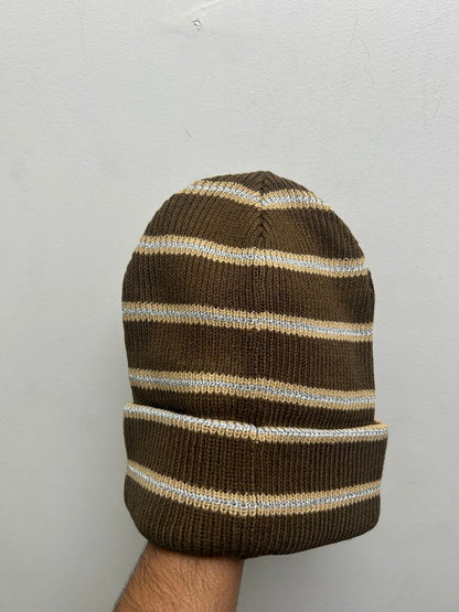 New Supreme Silver Leather Patch Brown Beanie