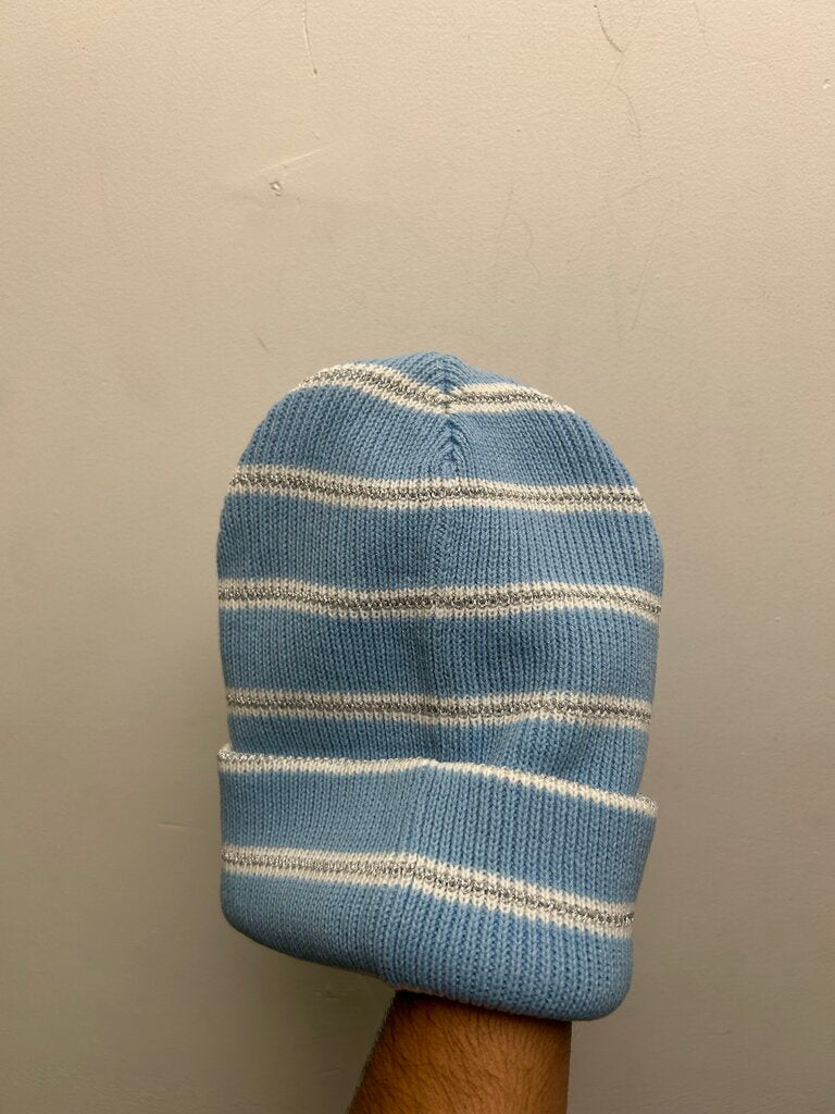 New Supreme Silver Leather Patch Blue Beanie