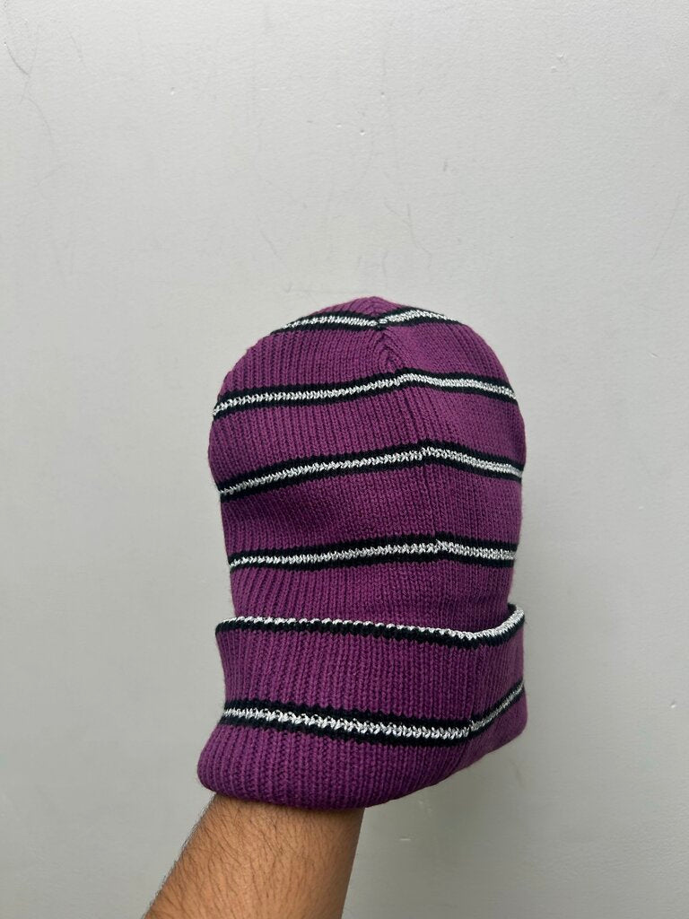 New Supreme Silver Leather Patch Purple Beanie