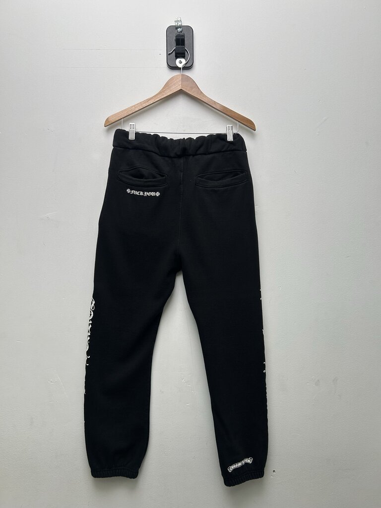 Preowned Chrome Hearts Black White Full Spellout Sweatpants Sz.XS