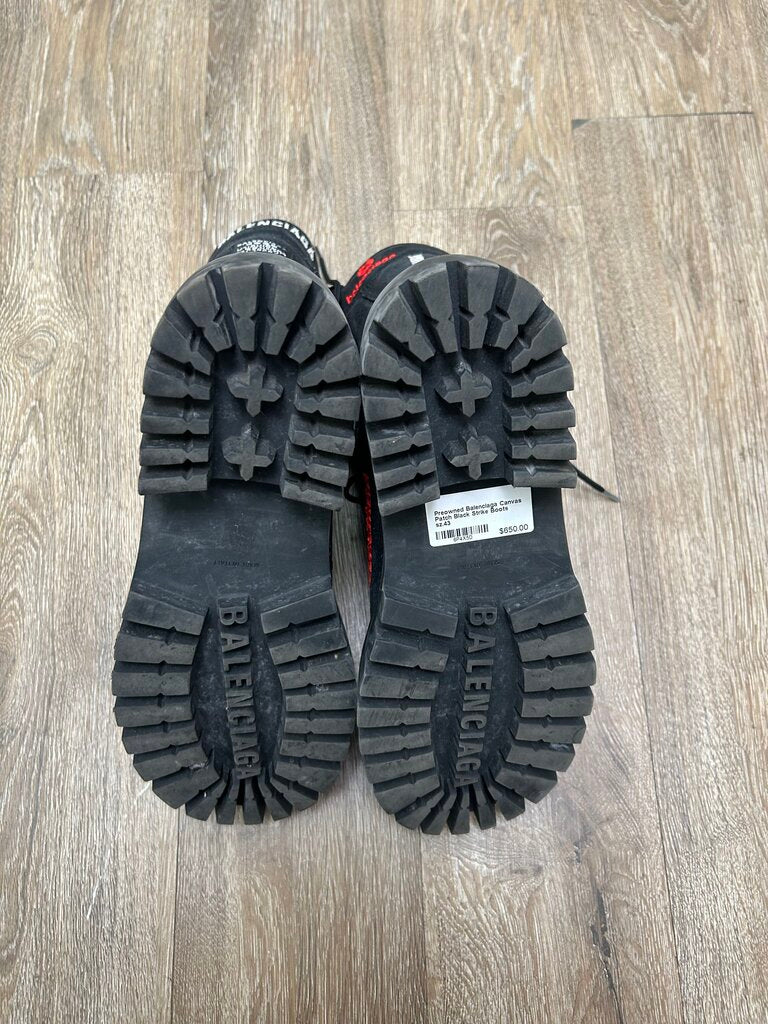 Preowned Balenciaga Canvas Patch Black Strike Boots sz.43