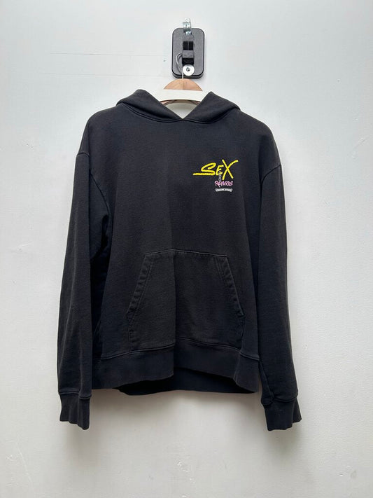 Preowned Chrome Hearts Black Yellow Pink Sex Records Girl Hoodie Sz.Large
