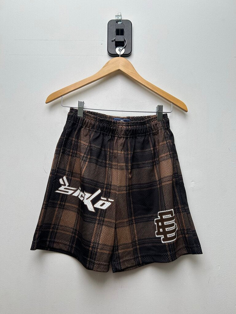 New Eric Emanuel EE Sicko Brown Plaid Shorts sz.M