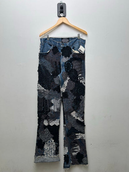 New Earthling VIP Black Grey Floral Denim Size 32