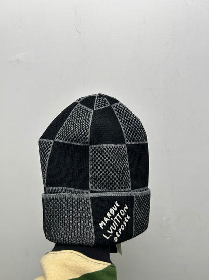 Preowned Louis Vuitton Black Grey Marque Beanie