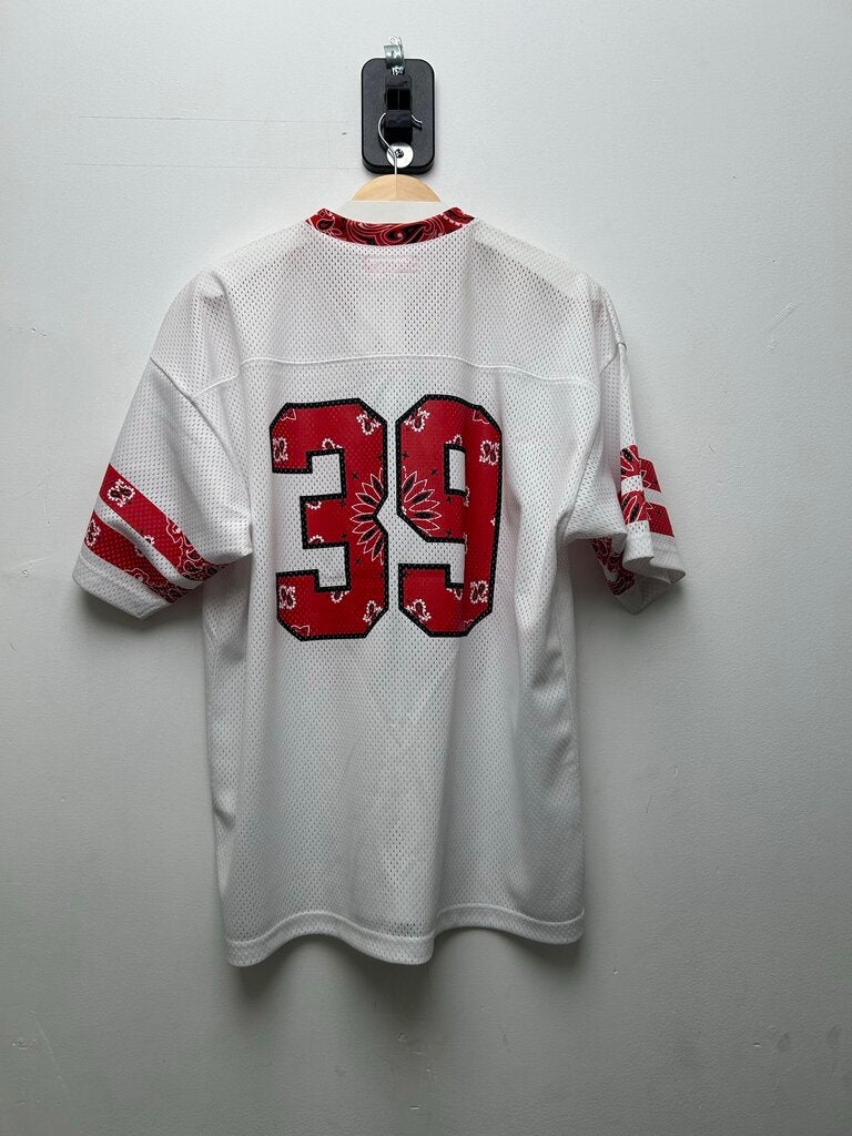 Preowned Supreme White Red Bandana 39 Jersey Sz.Medium