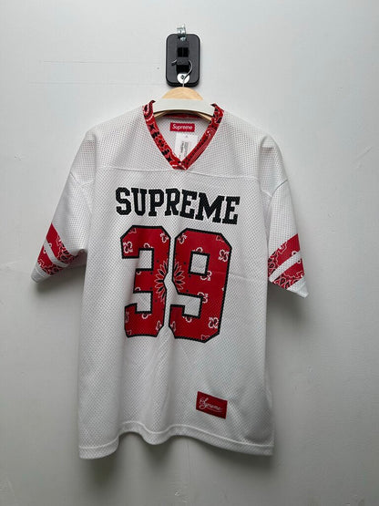 Preowned Supreme White Red Bandana 39 Jersey Sz.Medium