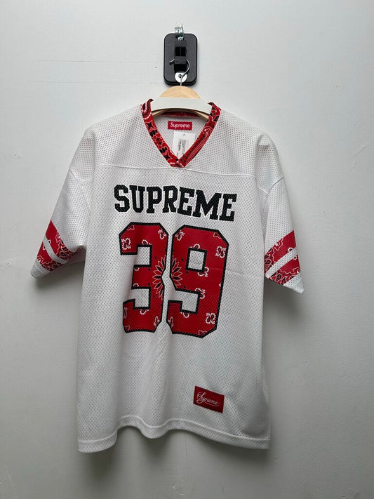 Preowned Supreme White Red Bandana 39 Jersey Sz.Medium