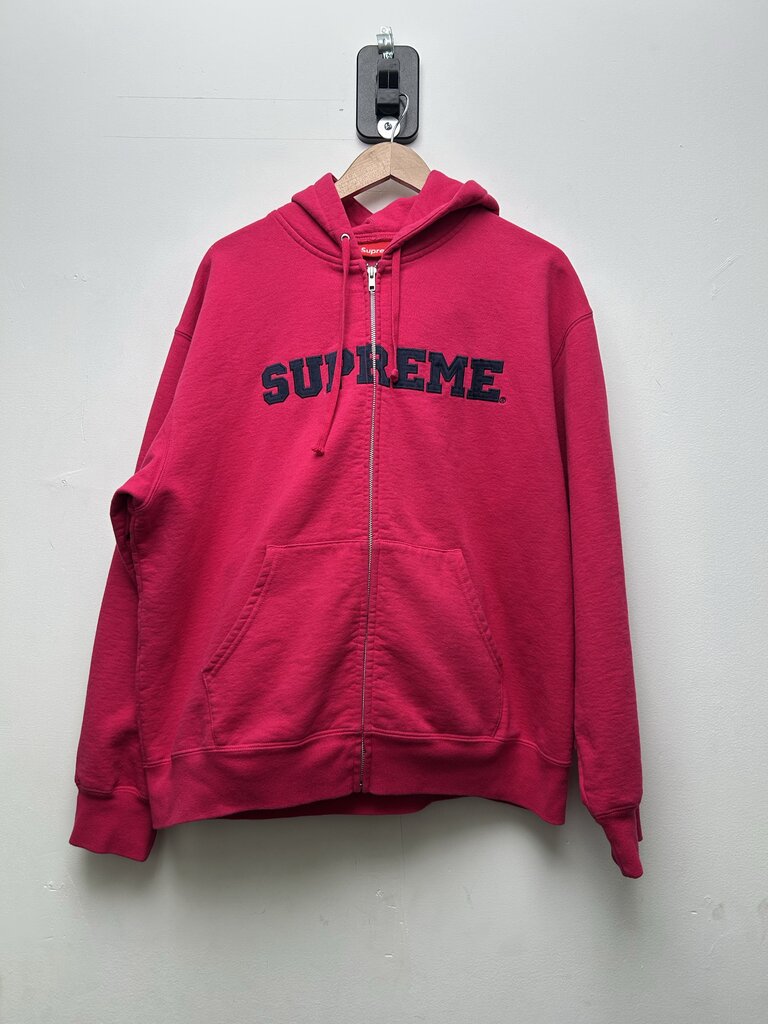 Preowned Supreme Pink Navy Spellout Zip Up Sz.Large