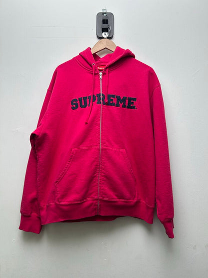 Preowned Supreme Pink Navy Spellout Zip Up Sz.Large