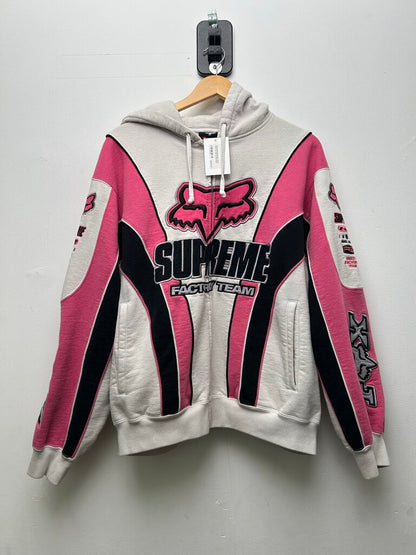 Preowned Supreme White Pink Fox Zip Up Sz.Large