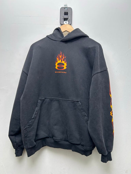 Preowned Balenciaga Unity Flame Logo Hoodie sz.1
