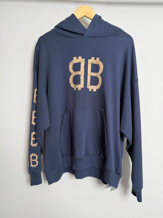 New Balenciaga Navy Crypto BB Hoodie Sz. M