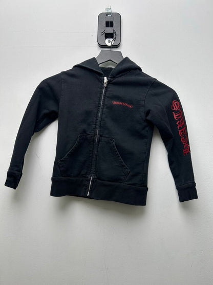 Preowned Chrome Hearts Red Scroll Black Zip Hoodie sz.8y