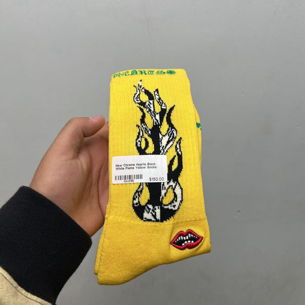 New Chrome Hearts Black White Flame Yellow Socks