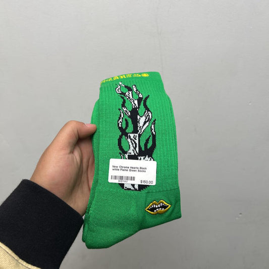New Chrome Hearts Black white Flame Green Socks