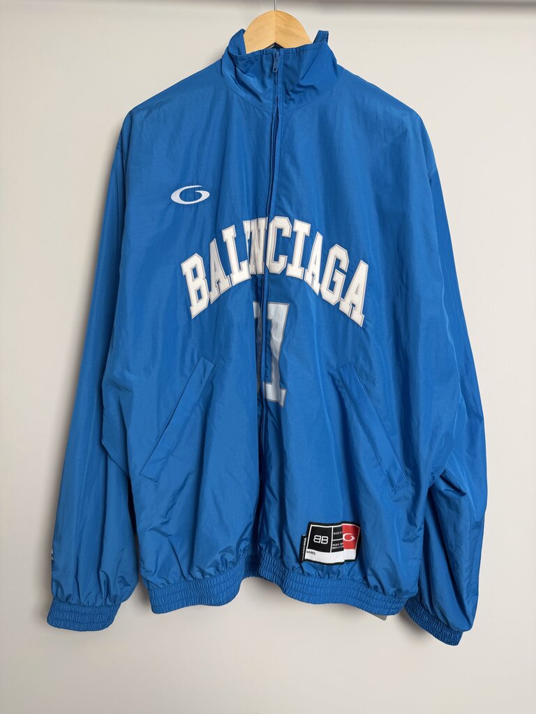 New Balenciaga Teal Jersey Logo Track Jacket Sz. 2XL