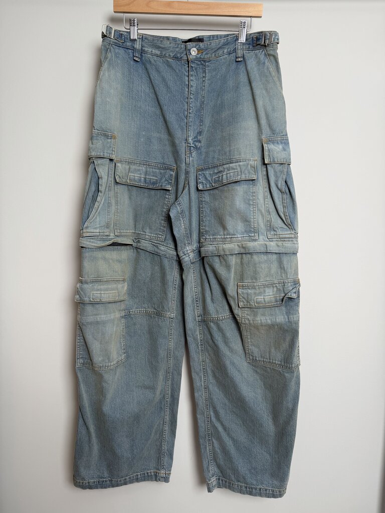 New Balenciaga Multi Pocket ZIp Lightwash Cargo Pants Sz. S (Fits 32-34)
