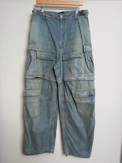 New Balenciaga Multi Pocket ZIp Lightwash Cargo Pants Sz. S (Fits 32-34)