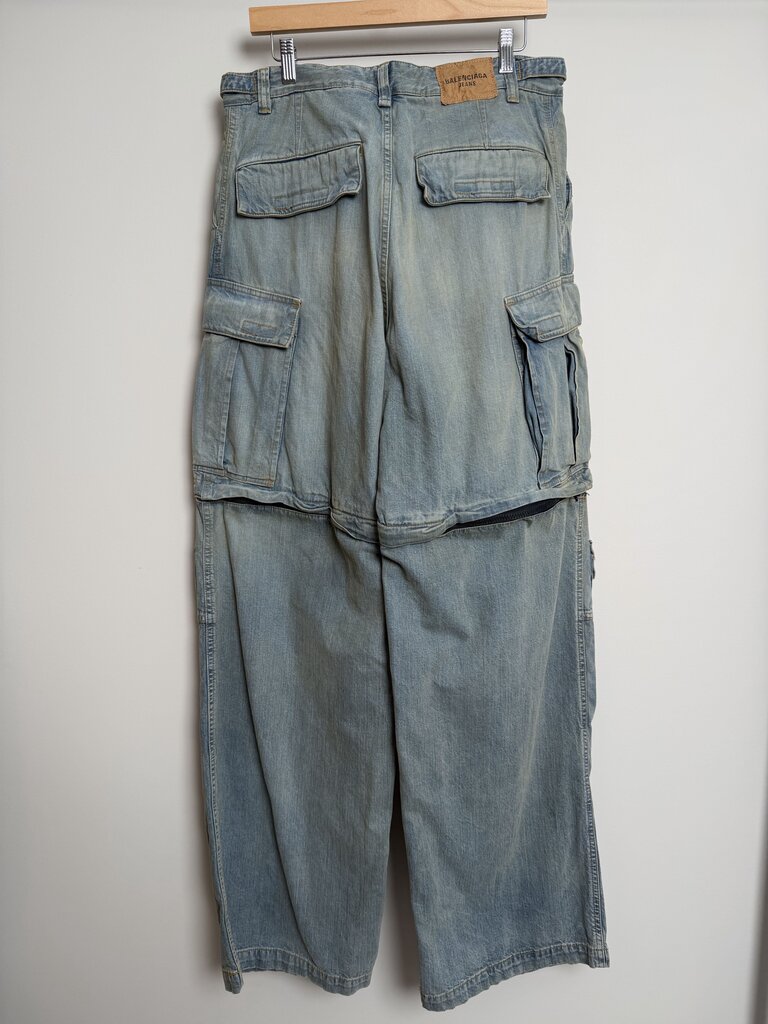 New Balenciaga Multi Pocket ZIp Lightwash Cargo Pants Sz. S (Fits 32-34)