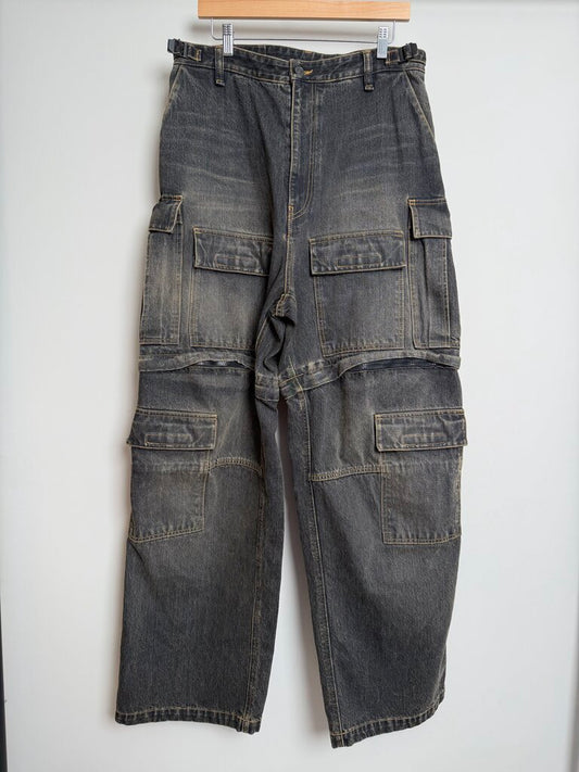 New Balenciaga Multi Pocket ZIp Mudwash Cargo Pants Sz. M (Fits 34-36)