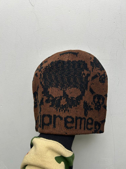 New Supreme Vanson Brown Skull Beanie
