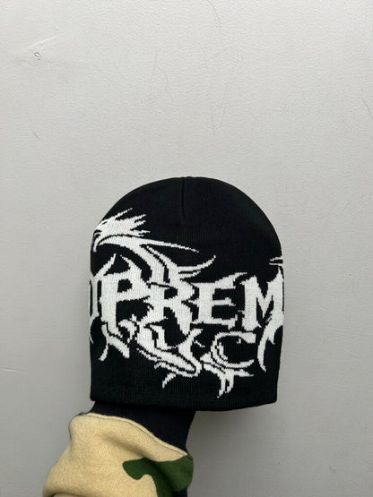 New Supreme Black White Spellout Dragon Beanie