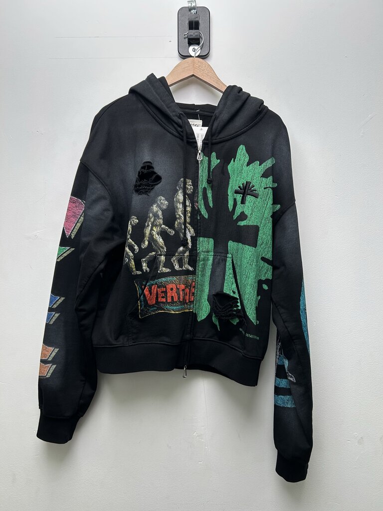 Preowned Vertabrae Black Graffiti Zip Up Sz.Large