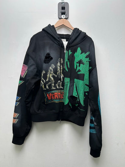 Preowned Vertabrae Black Graffiti Zip Up Sz.Large