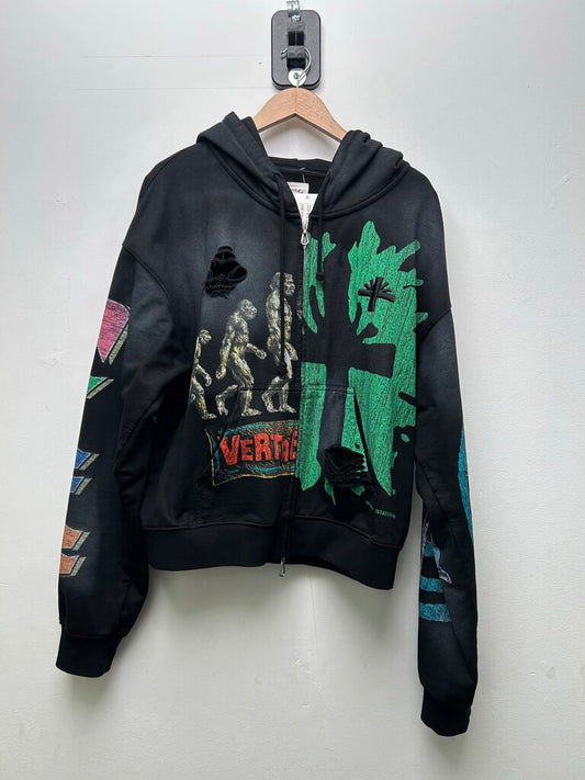 Preowned Vertabrae Black Graffiti Zip Up Sz.Large