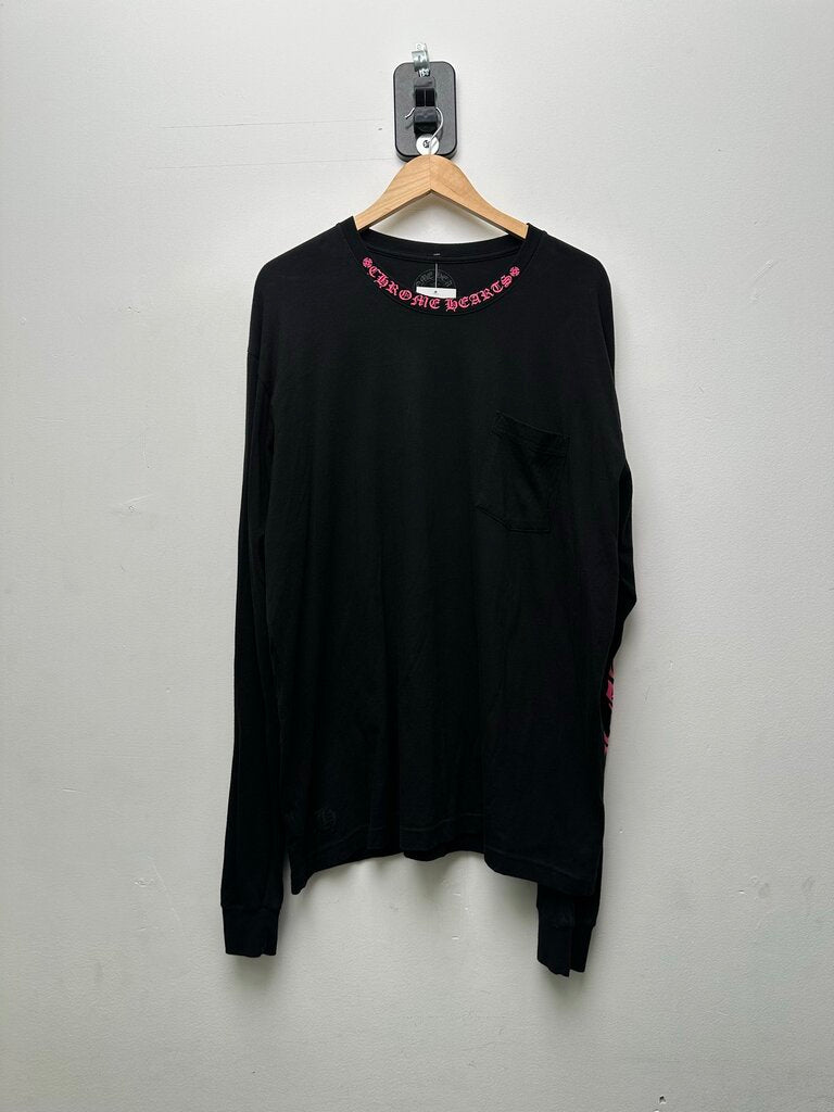 Preowned Chrome Hearts Pink Neck Logo Black Longsleeve sz.XXL