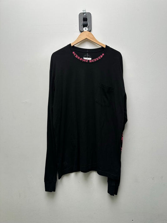 Preowned Chrome Hearts Pink Neck Logo Black Longsleeve sz.XXL