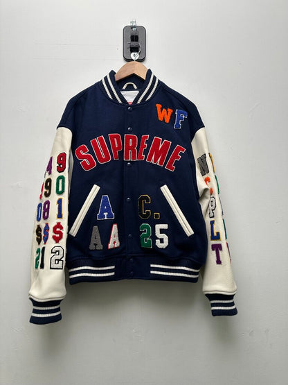 Preowned Supreme Praises 2025 Navy Varsity Jacket sz.M
